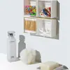 Caja de almacenamiento de tapa abatible para pared para baño, organizador de bastoncillos de algodón y almohadillas de maquillaje, caja de almacenamiento transparente a prueba de polvo