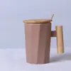 Estilo Nórdico Mango de Madera Simple Taza de Cerámica Taza de Café Artística Taza de Cerámica con Cuchara Mezcladora