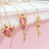 Colar Doce Pedra Preciosa Estilo Japonês Soft Girl Feminino Varinha Mágica Transformação Sakura Asas de Coração Completo Diamante Corrente para Clavícula Estudante