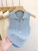 Chal de Punto de Verano para Mujer con Cuello en V sin Mangas, Versátil Multicolor, Top Básico Ajustado