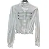 Ruoxinqiu Lançamento Linor Messenger Estilo Court Acabamento em Renda Cintura Marcada Cropped Blusa