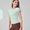 Verão Fino Snu Cintura Ajustável Alta Elasticidade Slim-Fit Versátil Esportivo Manga Curta Corrida Treinamento Fitness Yoga Top para Mulheres