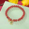 Pulsera One Deer Silver S925 de plata esterlina bañada en oro con ágata roja, bola redonda, moneda de la fortuna de la marca Koi, diseño de la fortuna.