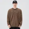 Camiseta de Manga Longa com Gola Redonda, Patchwork Listrado Estilo Retrô Americano de Alta Qualidade para Homens, Tendência Outonal, Camisa Básica Solta com Estilo de Marinheiro