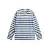 Camiseta Yidao Vintage 2026 Otoño Nueva Retro Americana Bloques de Color Rayas Cuello Redondo Corte Holgado Hombro Caído Manga Larga
