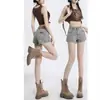 Shorts jeans ultra-curtos de cor clara estilo americano sexy para mulheres, verão cintura baixa retos sexy justos elásticos que abraçam o quadril hot pants para mulheres baixinhas