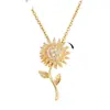 Celebridade da Internet pingente de girassol giratório colar de aço titânio feminino corrente de clavícula de nicho de luxo leve colar de moda para todas as ocasiões