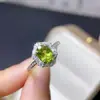 Anel de peridoto natural, banhado a ouro rosa em prata 925, tamanho da pedra principal 6*8mm, natural, suporta testes