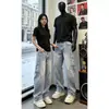 Jeans de pierna curva ajustados color azul lavado para hombre, estilo americano de verano, elegantes y sofisticados, pantalones de trabajo tipo harén