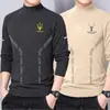 Ropa interior térmica con forro de terciopelo, engrosada y cálida, camiseta base para hombre con cuello semi-alto, camiseta de manga larga de color liso, top de otoño