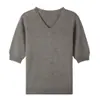 Suéter de punto para mujer con cuello en V y cinco mangas, color liso, manga corta, suéter de punto holgado, capa base, camiseta 25 Otoño Nueva Llegada Primera Línea Listo para usar T