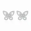 Aretes de Mariposa con Microincrustaciones de Circonita Moissanita Plateados, Elegantes, Versátiles, Exquisitos, Estilo Lujo Ligero, Aretes de Alta Gama, Artículo Más Vendido