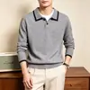 Estilo explosivo transfronteiriço Marca da moda Estilo old money Suéter de malha com lapela color-blocking Venda direta da fábrica Tricô masculino grosso