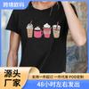 Camiseta de manga corta de moda para mujer con estampado de bebida de té con leche, nueva de primavera y verano, estilo europeo y americano