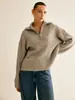 Comercio Exterior Otoño e Invierno Estilo Perezoso Nicho Francés Suéter Traje de Pantalón de Punto de Manga Larga con Cremallera y Cuello Medio Abierto para Mujer