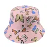 Sombrero de pescador de doble cara con estampado de mariposas para otoño e invierno transfronterizo, sombrero de cubo pequeño estilo coreano para mujer, primavera y verano, protección solar, sombrero para el sol