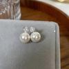 Brincos de Pérola Yuan You Zhengyuan Luz Forte com Muitas Pérolas Cinzas, Estilo Simples e Elegante com Strass, Brincos de Cristal Estilo Ins