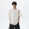Nova Camisa Polo Masculina de Waffle com Gola Waffle de Manga Curta para o Verão de 2026, Top Liso Tendência Casual Solto Estilo Japonês