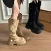 Novas Botas Femininas Plataforma Over-the-Knee Outono 2026 com Fivela de Cinto, Botas Longas Estilo Cavaleiro Emagrecimento e Aumento de Altura
