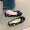 Zapatos Planos de Ballet Chuyuji de Satén con Puntera Redonda, Lunares y Moño, Nuevos Mocasines Planos de Primavera