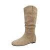 Botas Retrô para Mulheres Outono 2025 Novas Botas de Cano Alto com Bico Redondo, Dobradas, com Sola Macia Aumentada, de Camurça
