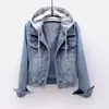Chaqueta de mezclilla, nueva para primavera y otoño, estilo coreano vintage, corte ajustado, con capucha, chaqueta corta, top casual versátil para estudiante