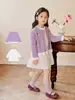 Conjunto de ropa morado para niña Ningli para primavera y otoño, diseño floral, nuevo estilo 2026, vestido moderno y a la moda para niñas