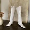 Botas de Cano Curto de Salto Alto Apontadas Destacáveis Estilo Europeu e Americano para Mulheres, Outono e Inverno, Botas Finas com Fivela de Cinto, Botas Longas de Couro Patentado de Uso Duplo