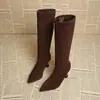 2025 Nuevas Botas Elásticas Francesas de Tacón Fino Botas Sexy de Otoño e Invierno Botas de Nicho Botas Altas de Punta