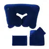 Almohada inflable azul flocado en forma de U, almohada para traje de viaje, almohada para siesta, almohada para acostarse, almohada inflable, cojín para la cintura