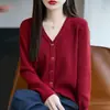 Suéter cárdigan tejido de cuello en V suave y cómodo para mujer 2026 Otoño e Invierno Nuevo estilo Casual Holgado Parte superior exterior y Camiseta de capa base