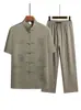 Traje Tang de Verano para Hombre de Manga Corta para Personas de Mediana Edad y Mayores, Ropa de Verano para Papá, Tops Delgados de Seda de Hielo, Ropa para Personas Mayores, Abuelo Hombre
