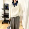 Nuevo Punto de Imitación de Visón Japonés y Coreano con Mangas de Mezclilla Empalmadas Cuello Polo Falso de Dos Piezas Ropa de Punto para Mujer Otoño e Invierno Punto Holgado Mangas Largas