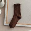 Meias de madeira estilo marrom para mulheres, para primavera e outono, uso externo, meias de comprimento médio da moda estilo japonês com sapatos Mary Jane, meias empilhadas