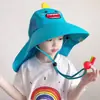 Novo Chapéu de Pescador Infantil Respirável Chapéu de Sol para Meninos e Meninas Proteção UV Aba Larga Echarpe Apito Chapéu à Prova de Vento