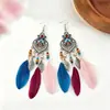Pendientes de Plumas Bohemios Transfronterizos, Pendientes Largos con Borlas de Estilo Étnico, Accesorios de Moda de Verano para Viajes y Vacaciones