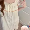 Pijama Largo de Manga Larga con Estampado Floral Dulce para Primavera y Otoño para Mujer, Camisón Estilo Japonés, Vestido de Longitud Media, Ropa de Casa, Ropa para Estudiantes, Se Puede Usar Afuera, Conjunto