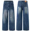 Muxi Clothing Marca Moderna Estilo Americano Padrão de Raio Rachado Calça Reta Lavada Calça de Perna Larga Solta Jeans High Street para Homens