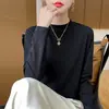 Suéter de punto para mujer de algodón puro, cuello medio alto, manga larga, suave y amigable con la piel, corte ajustado, capa base básica para primavera y otoño