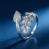 Novo anel de folha com diamante super brilhante, estilo japonês e coreano, para mulheres, aberto e ajustável