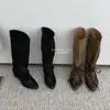 Botas de Tacón Ancho con Cordones y Punta Fina Maillard 2026, Botas Vaqueras Versátiles con Aumento Interno de Altura, Botas Largas Marrones para Mujer, Negras