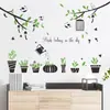 Novo LD94015 galhos de plantas verdes frescas em vaso Quarto de pássaro sala de estar decoração de parede de casa adesivos de parede autoadesivos