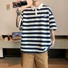 Camisa Polo Listrada Estilo Japonês Cityboy Masculina Manga Curta Verão Tamanho Grande Moda Retrô Marca Gola Pesada Camiseta Estilo College