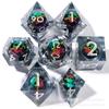 Nuevo set de dados de resina puntiagudos de calavera de gran venta del fabricante, dados afilados, dados poliédricos, dados para juegos de rol DND