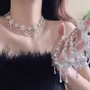 Colar Gargantilha Exagerado de Alto Padrão Estilo Francês para Noivas, Cheio de Diamantes e Pérolas, Colar de Camadas Múltiplas, Acessório de Corrente para Clavícula de Casamento de Nicho de Luxo Leve