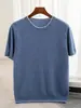 Outono Inverno 2026 Novo Suéter Masculino de Lã Manga Curta Gola Redonda Blusa Color Block Pulôver Solto Suéter de Tricô Casual Masculino