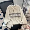 Fábrica de Suéteres Fuente Dalan Cuello Fair Isle Mujer Otoño 2026 Nuevo Ajuste Holgado Jersey de Punto Pulóver