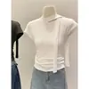 Top de Verano Chic con Diseño de Cinta, Hueco Redondo de Manga Corta Estilo Francés para Mujer, Efecto Adelgazante Impresionante, Camiseta con Mangas Acampanadas, Puro Deseo