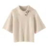 Nuevo Estilo Otoño/Invierno 2026 Suéter de Punto para Mujer de Cachemira, Holgado, Manga Tres Cuartos, Cuello Solapa, Estilo Pullover Raglán, Oculta Imperfecciones y Luce Delgado