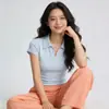 Camisa Polo Estilo Verano 2026 para Mujer Camiseta de Manga Corta con Cuello en V Corte Ajustado Anti-Pilling Sin Botones Cuello de Solapa Blanco Algodón